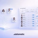 AI-powered ATS dashboard connecting candidate profiles to hiring insights via a central microchip interface.