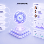 AI-powered hiring intelligence dashboard showcasing autonomous recruiting agents, candidate fit scoring, and real-time hiring insights in a futuristic HRTech interface.