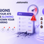 Illustration of a slow ATS workflow being transformed by AI-powered hiring intelligence and automated candidate matching.