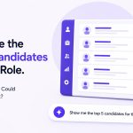 Conversational AI applicant tracking system interface showing a natural language search to instantly display the top five candidates for a job role.